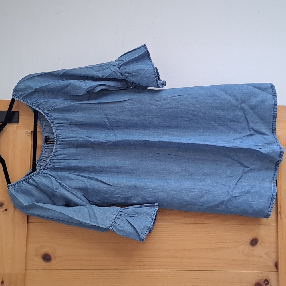 Womens Denim Bell Sleeve Tencel Dress Size L.